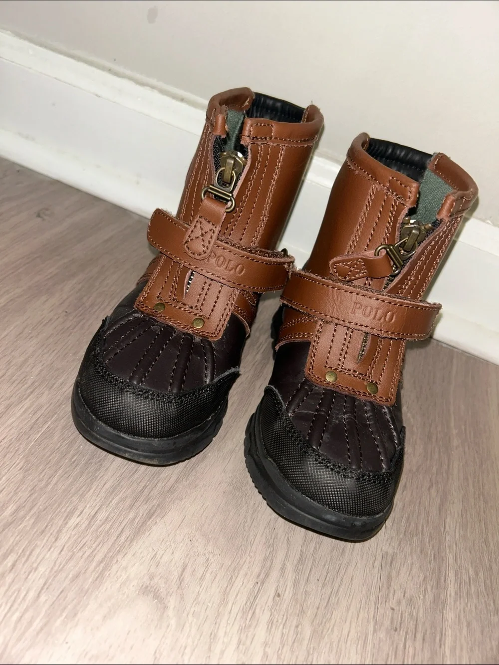 Polo by Ralph Lauren Brown and Black Kids Leather Strap Boots